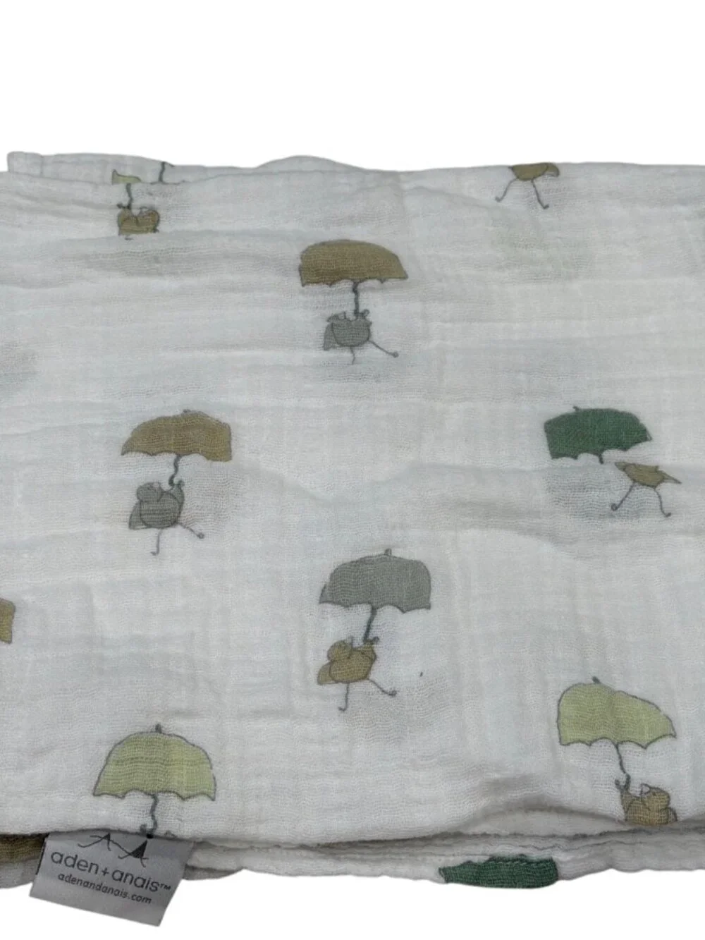 Aden + Anais Muslin Baby Swaddle Blanket Umbrella Print White Green Tan